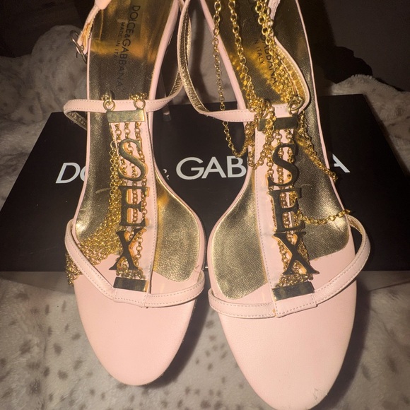 Dolce & Gabbana Shoes - Dolce & Gabbana Light Pink Heels with Gold Chains “SEX” heels from 2003 runway